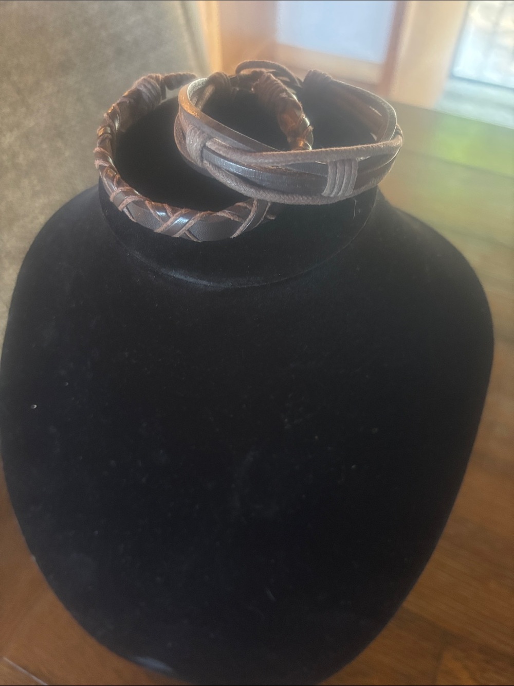 Women’s or men Brown Leather Braided Bracelet Set